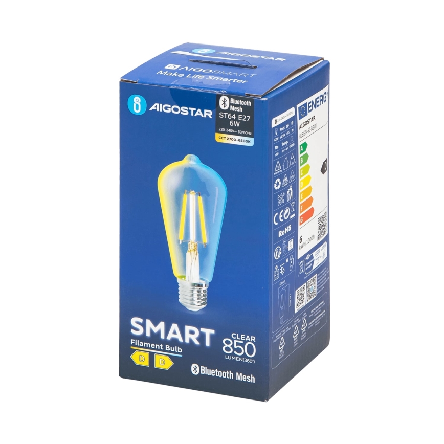 LED pritemdoma elektros lemputė FILAMENT MESH Išmanus ST64 E27/6W/230V 2700-6500K - Aigostar