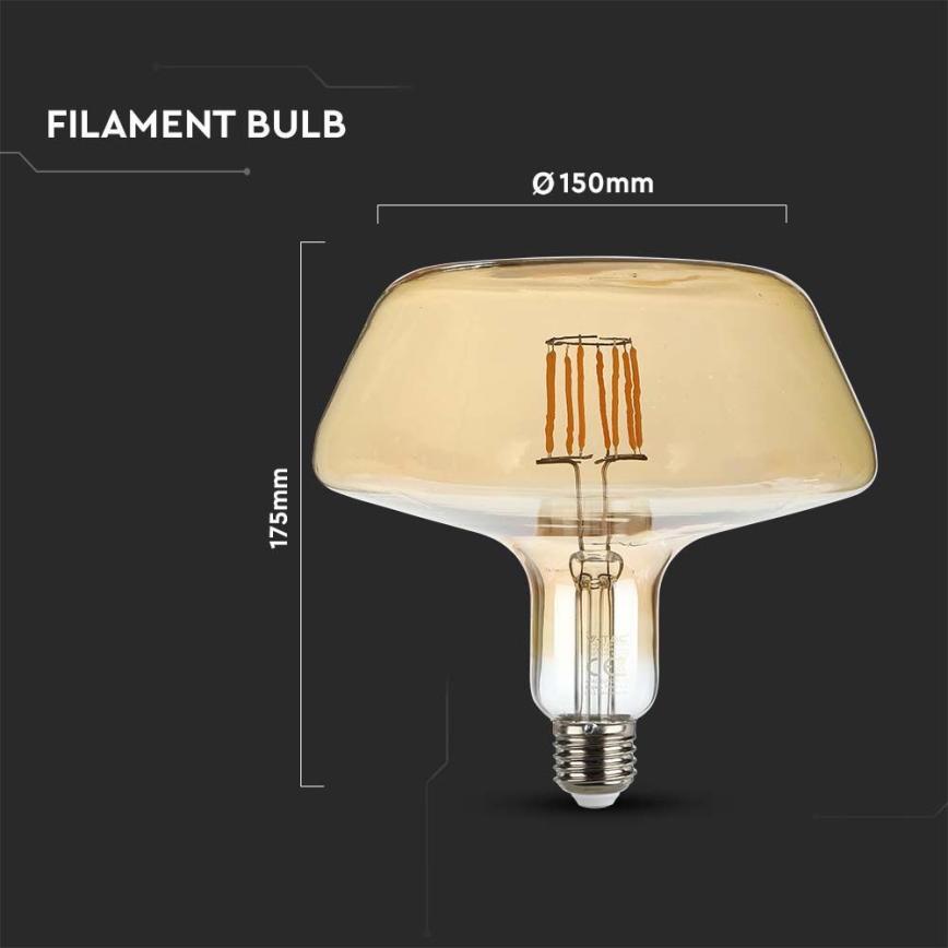 LED elektros lemputė FILAMENT T180 E27/8W/230V 1800K
