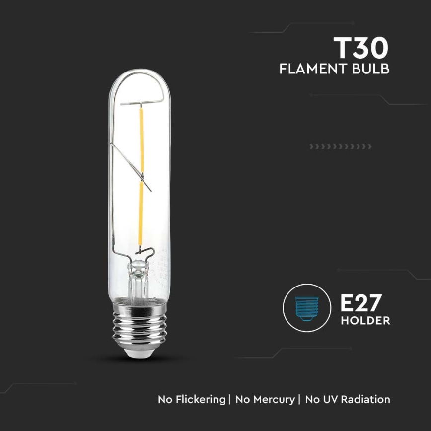 LED elektros lemputė FILAMENT T30 E27/2W/230V 3000K