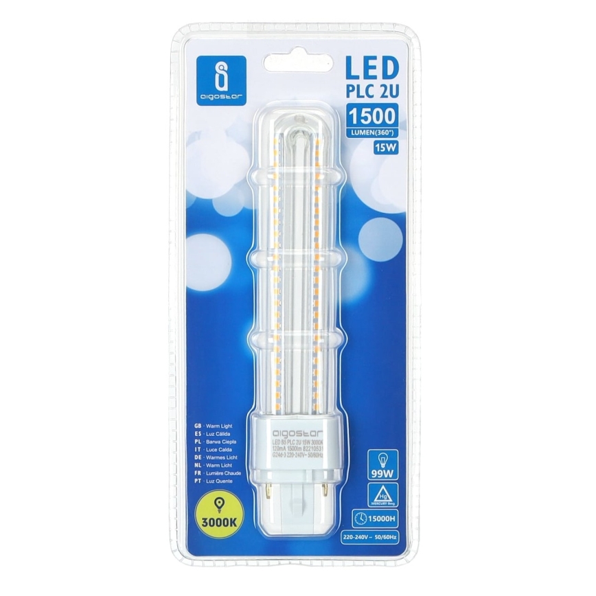 LED elektros lemputė G24D-3/15W/230V 3000K - Aigostar