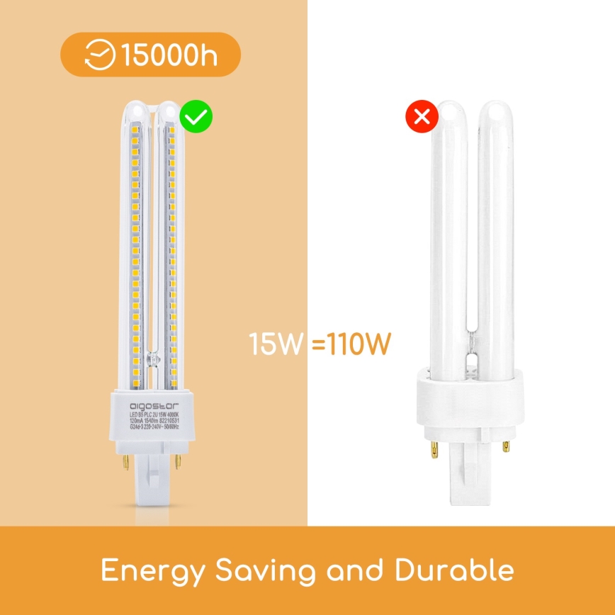 LED elektros lemputė G24D-3/15W/230V 4000K - Aigostar