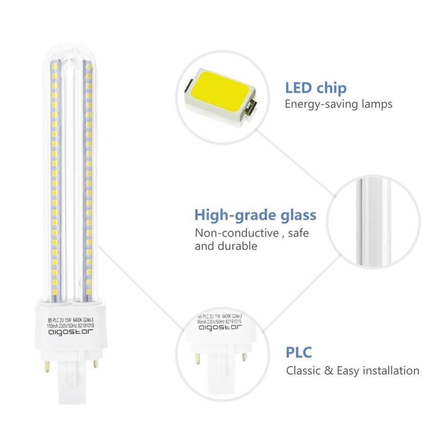 LED elektros lemputė G24D-3/15W/230V 6500K - Aigostar