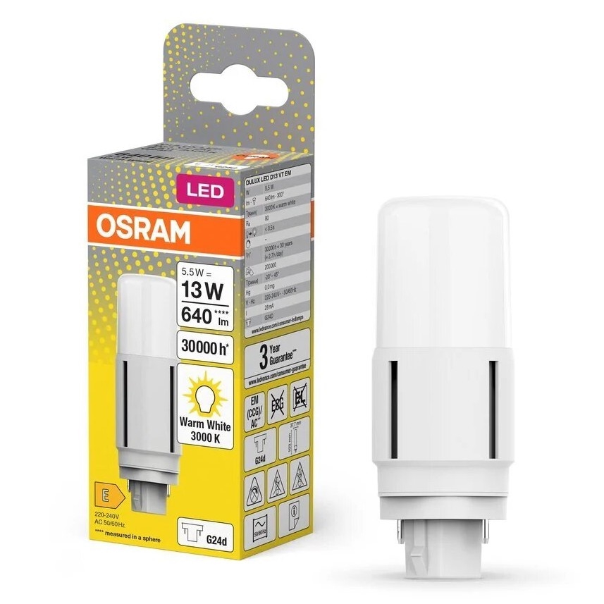 LED elektros lemputė G24d/5,5W/230V 3000K - Osram
