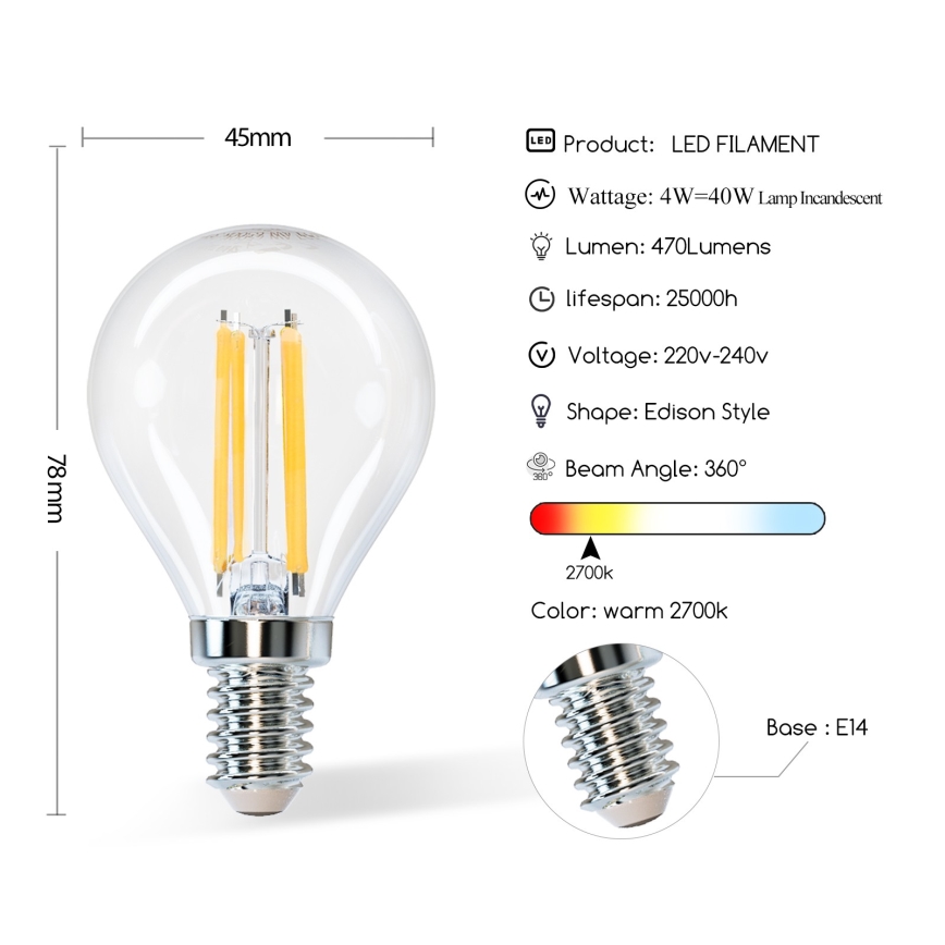 LED elektros lemputė G45 E14/4W/230V 2700K - Aigostar