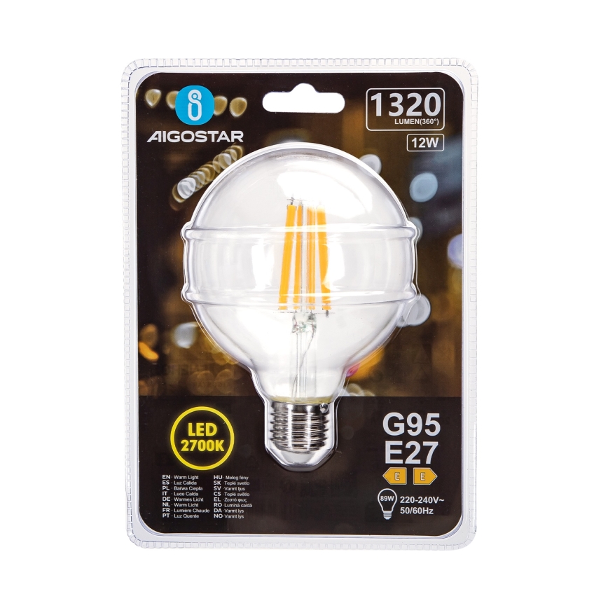 LED elektros lemputė G95 E27/12W/230V 2700K - Aigostar