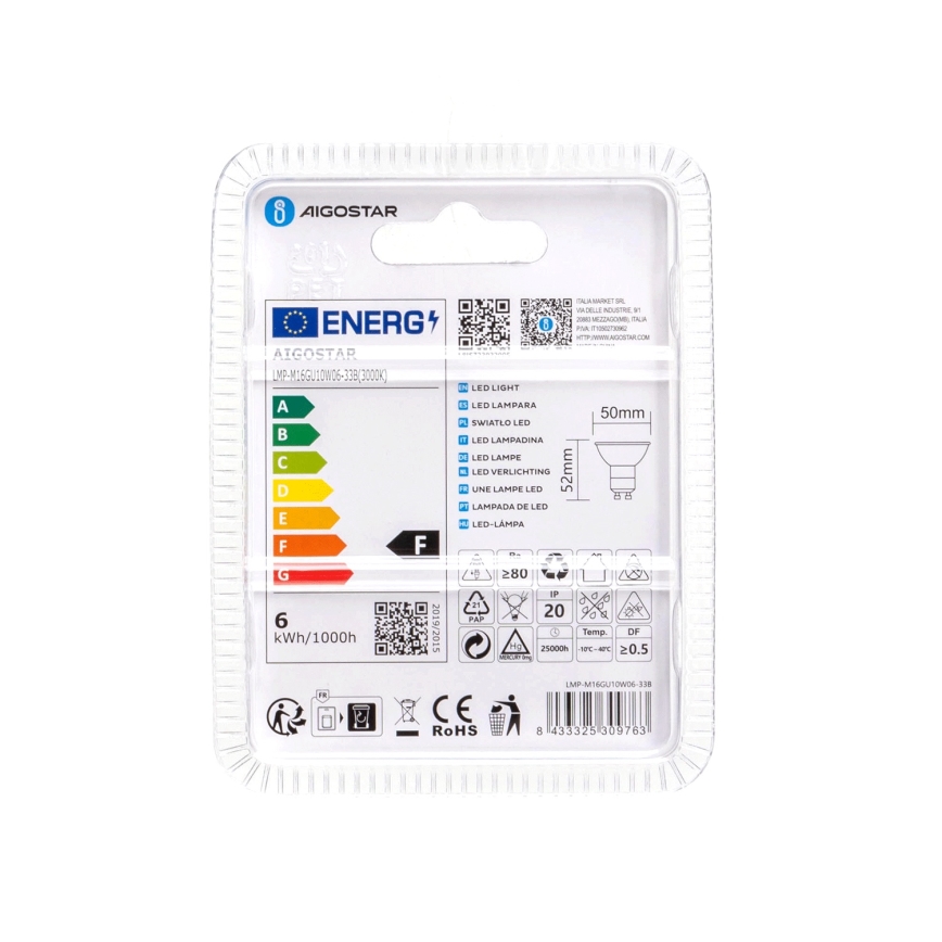 LED elektros lemputė GU10/6W/230V 3000K - Aigostar
