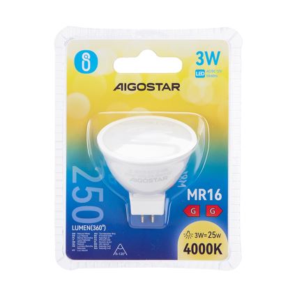 LED elektros lemputė MR16 GU5,3/3W/12V 4000K - Aigostar
