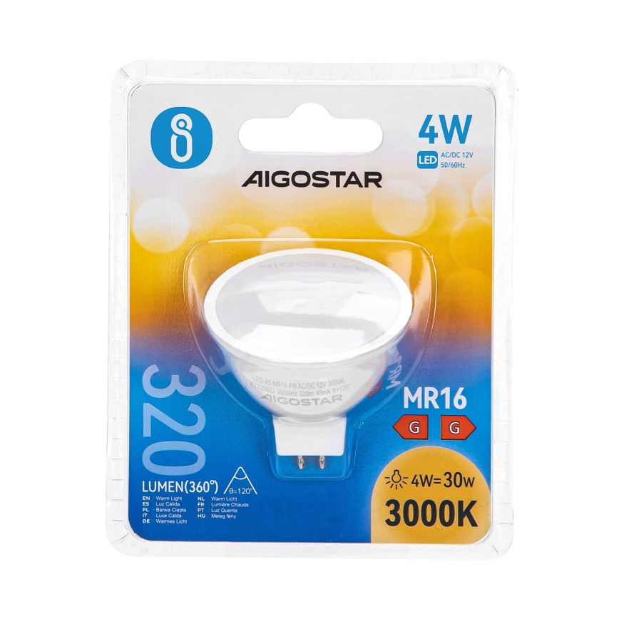 LED elektros lemputė MR16 GU5,3/4W/12V 3000K - Aigostar
