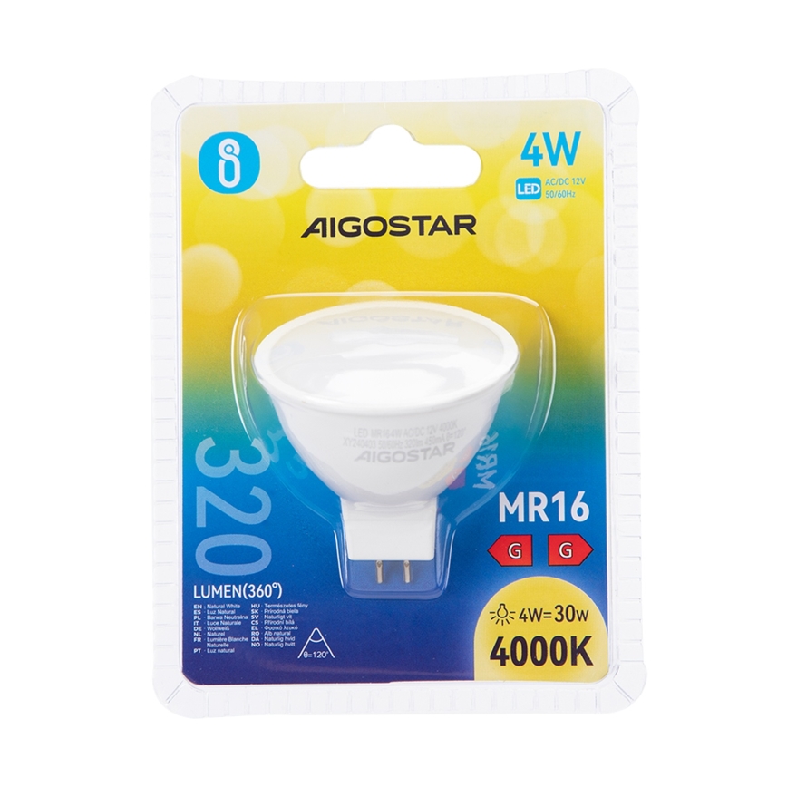 LED elektros lemputė MR16 GU5,3/4W/12V 4000K - Aigostar