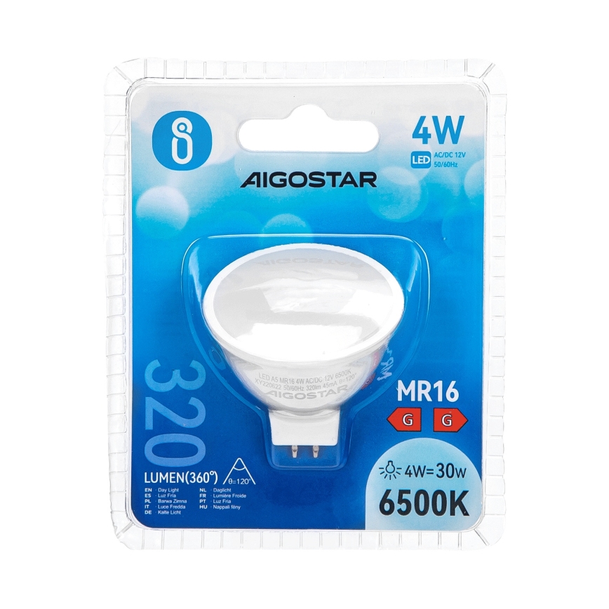 LED elektros lemputė MR16 GU5,3/4W/12V 6500K - Aigostar