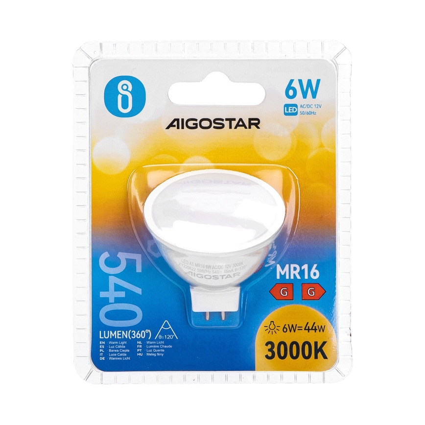 LED elektros lemputė MR16 GU5,3/6W/12V 3000K - Aigostar