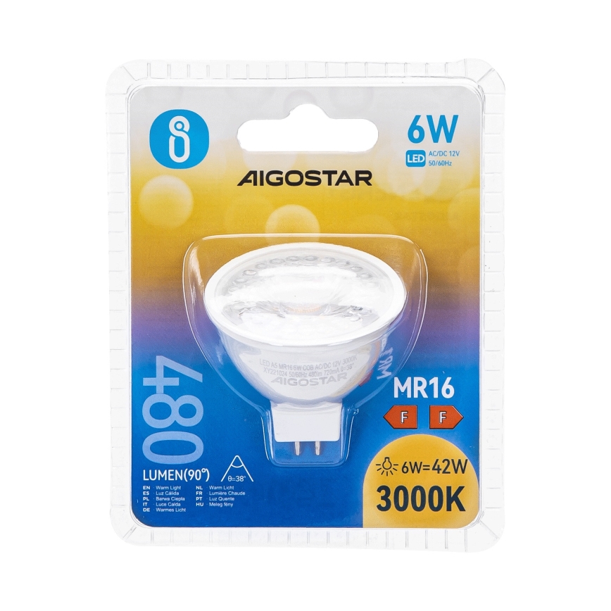LED elektros lemputė MR16 GU5,3/6W/12V 3000K - Aigostar
