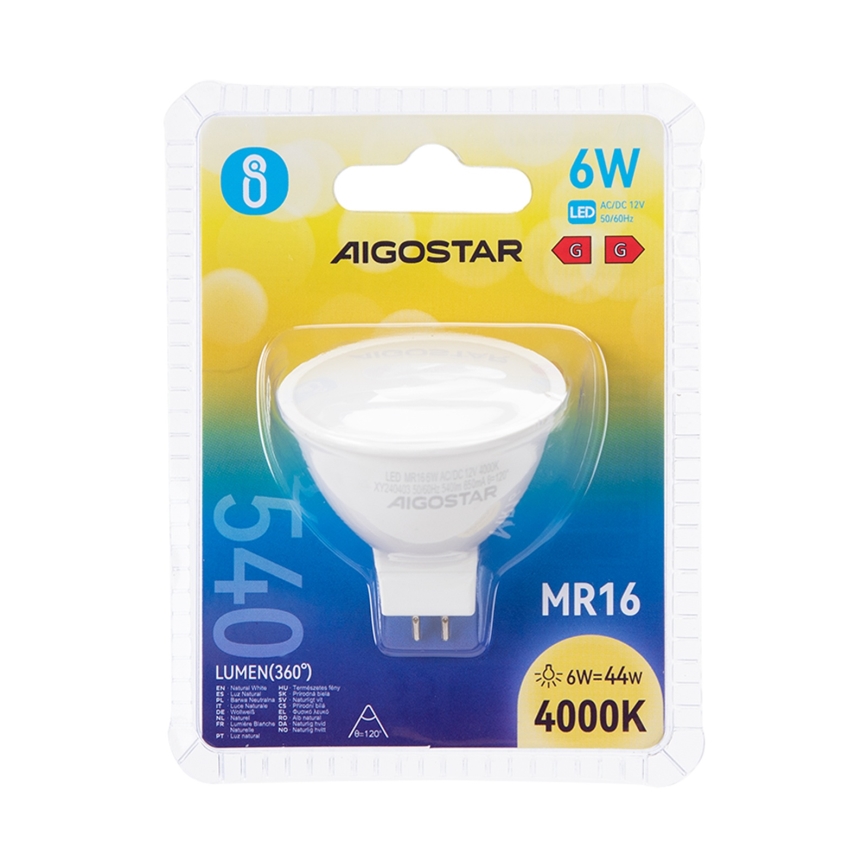 LED elektros lemputė MR16 GU5,3/6W/12V 4000K - Aigostar