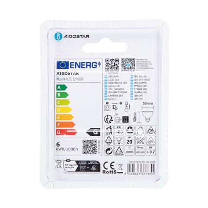 LED elektros lemputė MR16 GU5,3/6W/12V 4000K - Aigostar