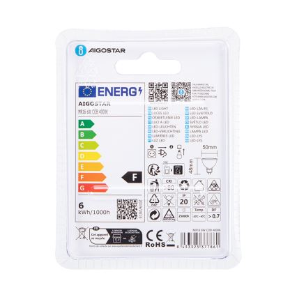 LED elektros lemputė MR16 GU5,3/6W/12V 4000K - Aigostar