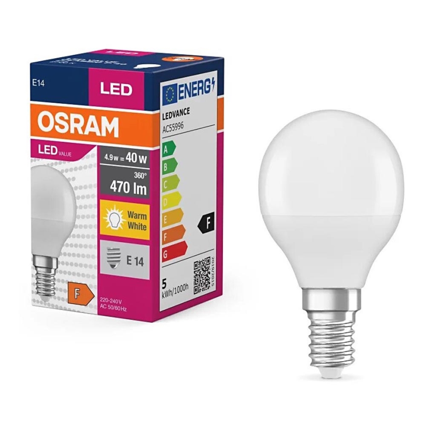 LED elektros lemputė P40 E14/4,9W/230V 2700K - Osram