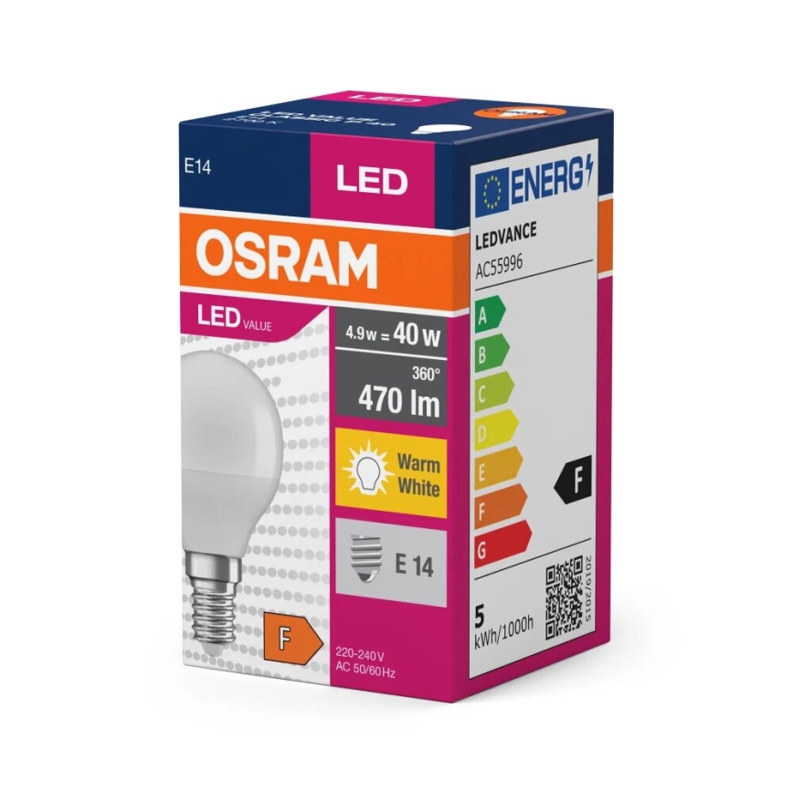 LED elektros lemputė P40 E14/4,9W/230V 2700K - Osram