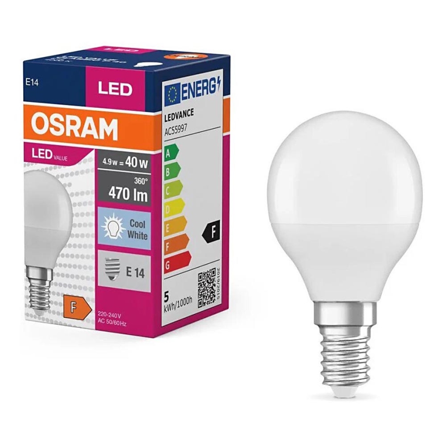LED elektros lemputė P40 E14/4,9W/230V 4000K - Osram