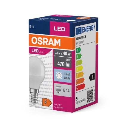 LED elektros lemputė P40 E14/4,9W/230V 4000K - Osram