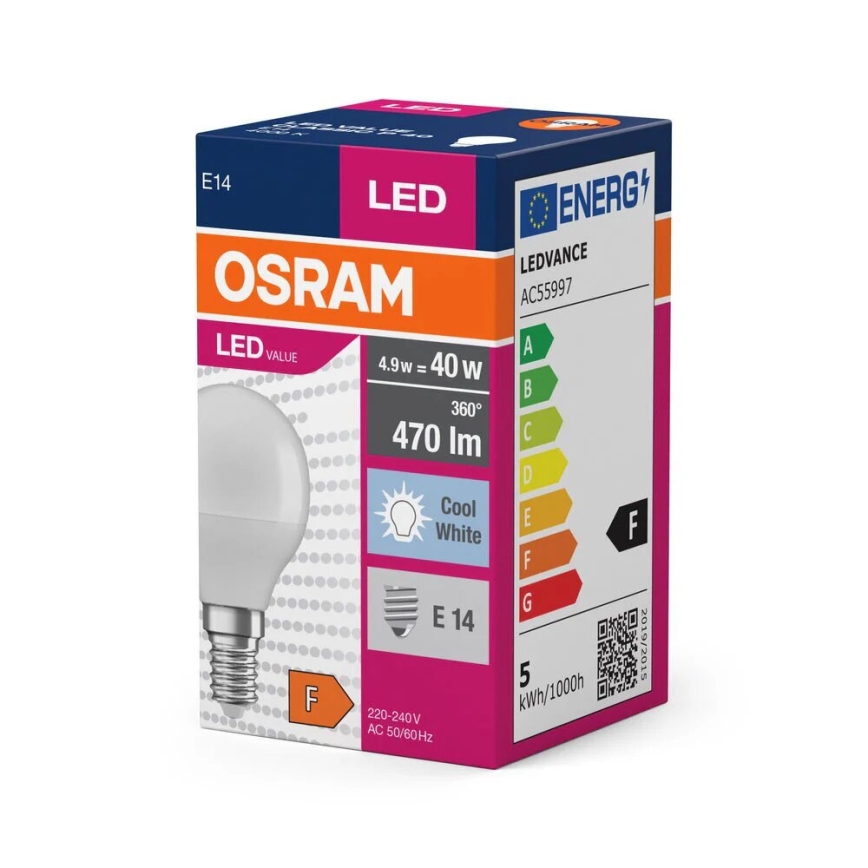 LED elektros lemputė P40 E14/4,9W/230V 4000K - Osram