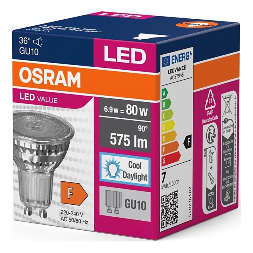LED elektros lemputė PAR16 GU10/6,9W/230V 6500K - Osram