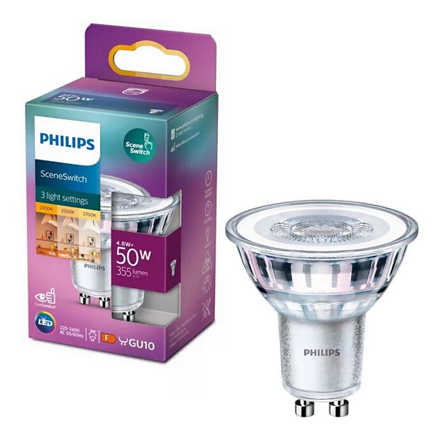 LED elektros lemputė Philips SCENE SWITCH PAR16 GU10/4,8W/230V 2200/2500/2700K