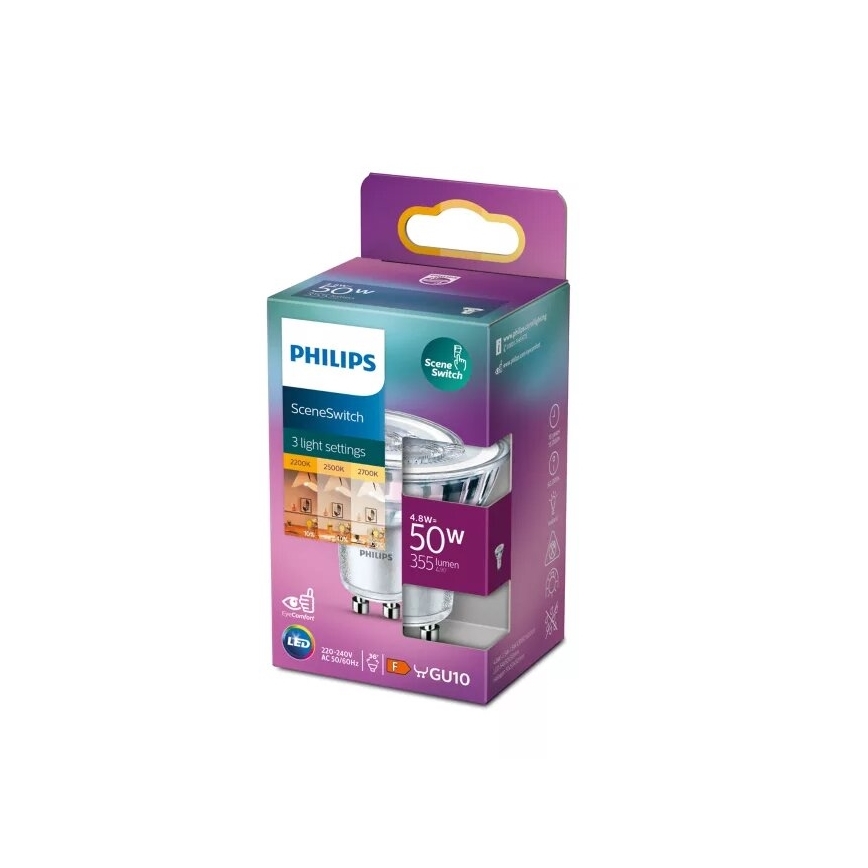 LED elektros lemputė Philips SCENE SWITCH PAR16 GU10/4,8W/230V 2200/2500/2700K