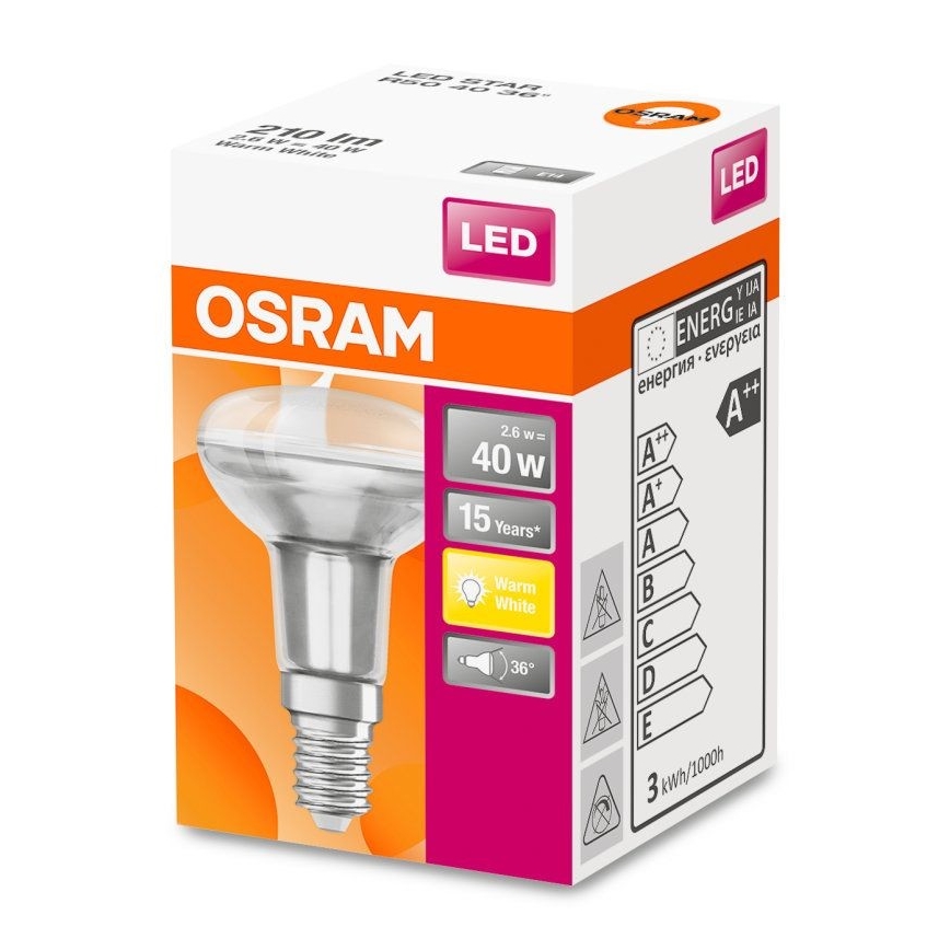 LED elektros lemputė R50 E14/2,6W/230V 2700K - Osram