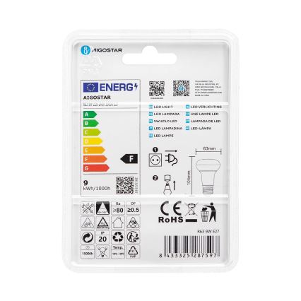 LED elektros lemputė R63 E27/9W/230V 3000K - Aigostar