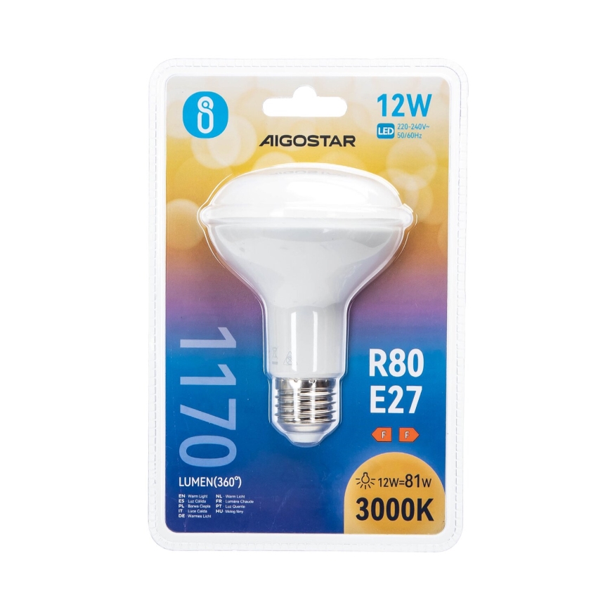 LED elektros lemputė R80 E27/12W/230V 3000K - Aigostar
