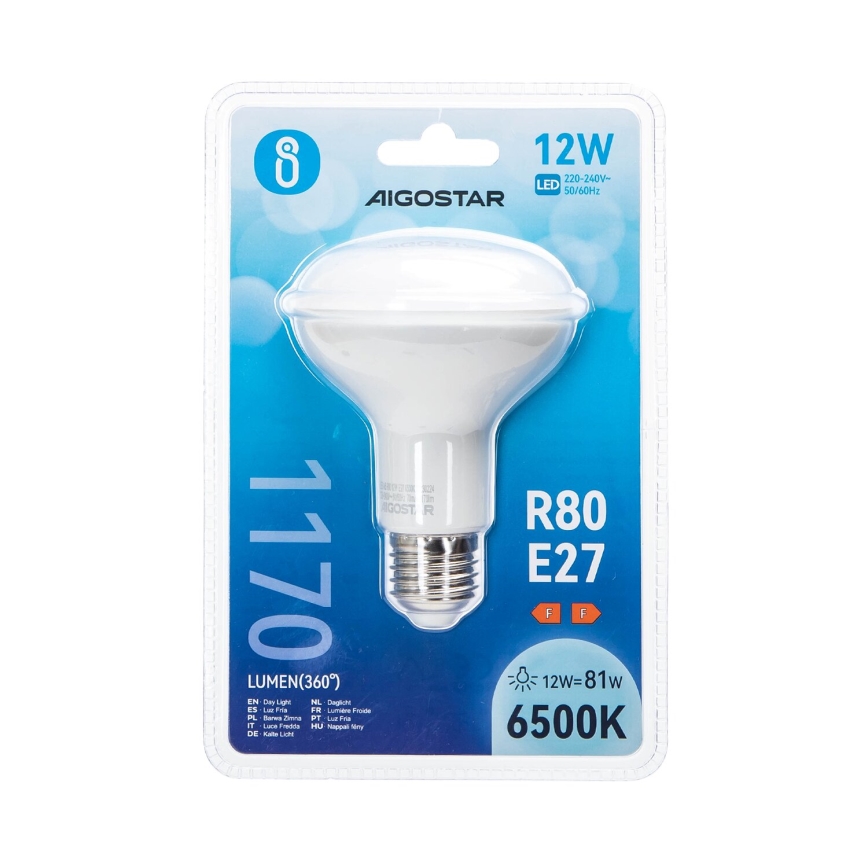 LED elektros lemputė R80 E27/12W/230V 6500K - Aigostar