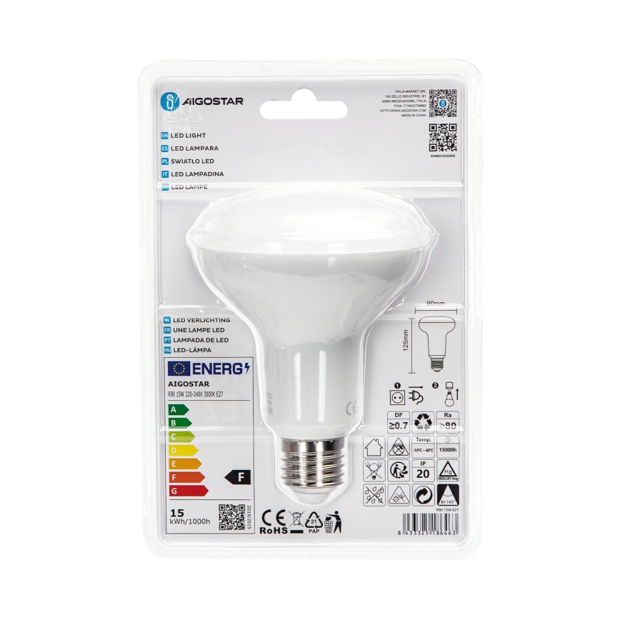 LED elektros lemputė R90 E27/15W/230V 3000K - Aigostar