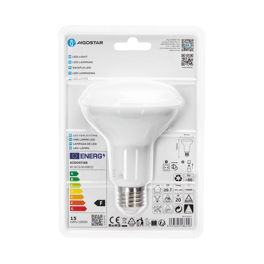LED elektros lemputė R90 E27/15W/230V 6500K - Aigostar