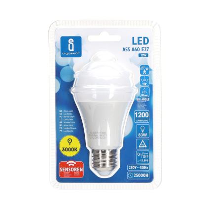 LED elektros lemputė su judesio ir prieblandos jutikliu A60 E27/12W/230V 3000K - Aigostar