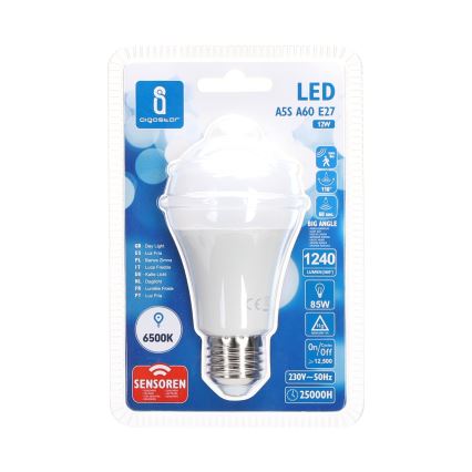 LED elektros lemputė su judesio ir prieblandos jutikliu A60 E27/12W/230V 6500K - Aigostar