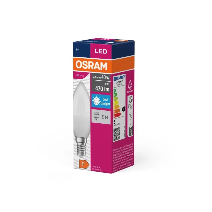 LED elektros lemputė VALUE B40 E14/4,9W/230V 6500K - Osram