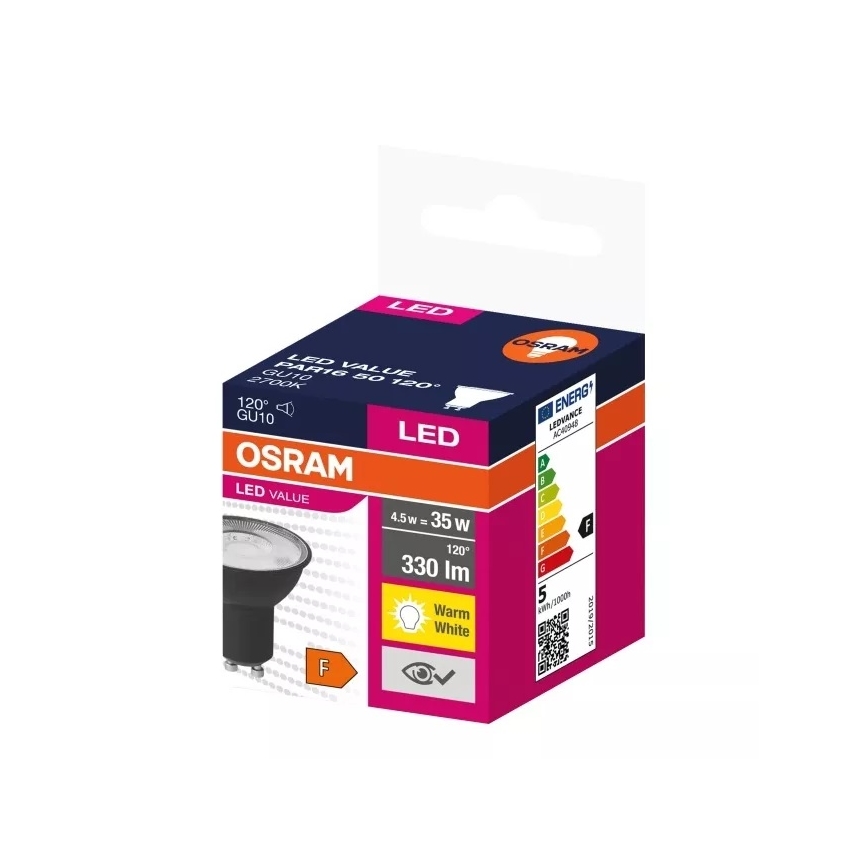 LED elektros lemputė VALUE PAR16 GU10/4,5W/230V 2700K 120° juoda - Ledvance