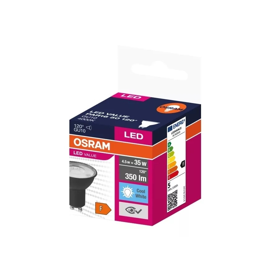 LED elektros lemputė VALUE PAR16 GU10/4,5W/230V 4000K 120° juoda - Ledvance