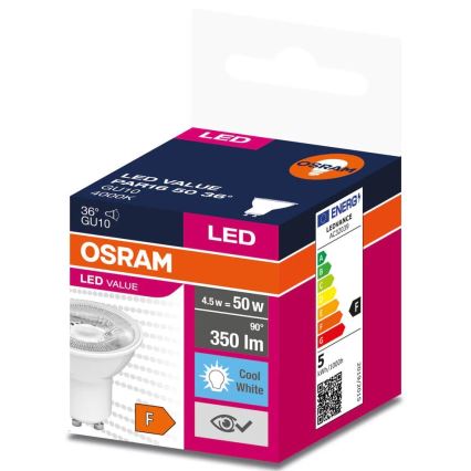LED elektros lemputė VALUE PAR16 GU10/4,5W/230V 4000K 36° balta - Osram