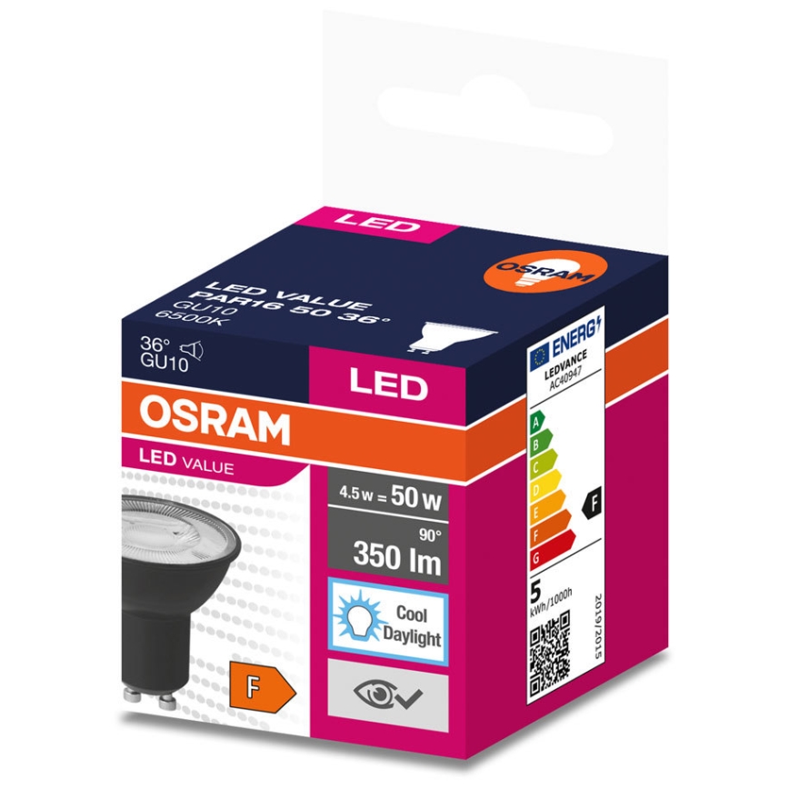 LED elektros lemputė VALUE PAR16 GU10/4,5W/230V 4000K 36° juoda - Osram