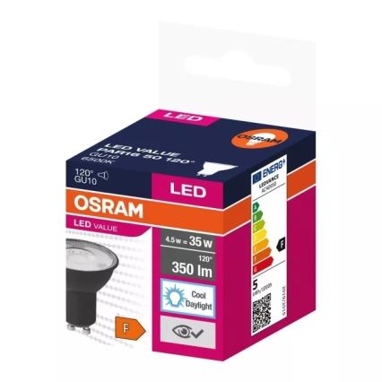 LED elektros lemputė VALUE PAR16 GU10/4,5W/230V 6500K 120° juoda - Osram