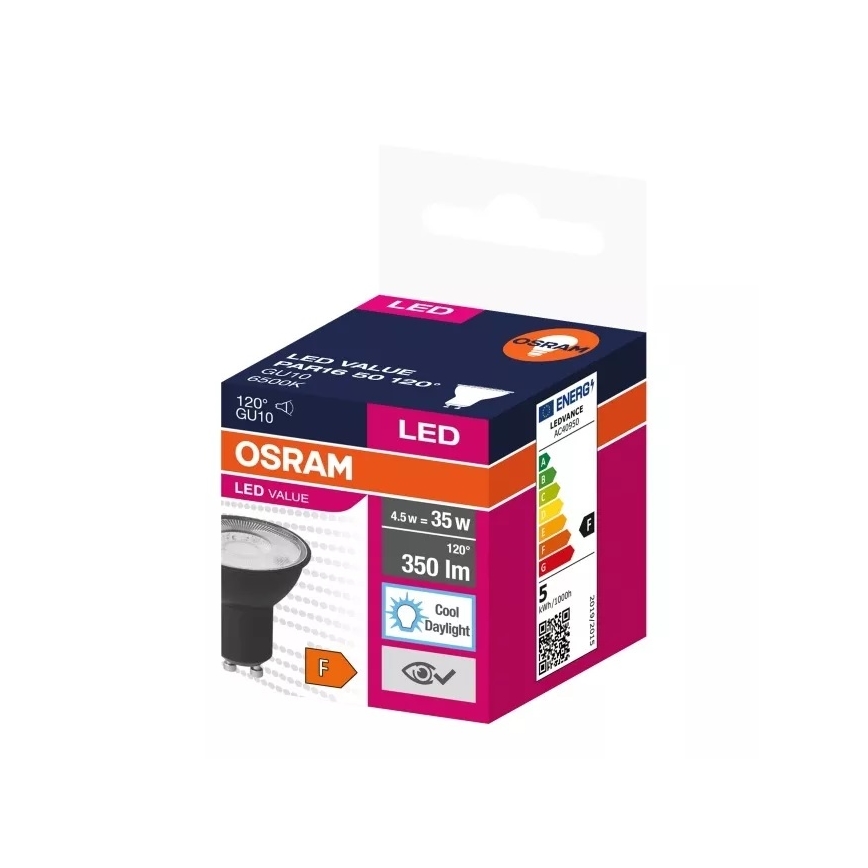 LED elektros lemputė VALUE PAR16 GU10/4,5W/230V 6500K 120° juoda - Osram