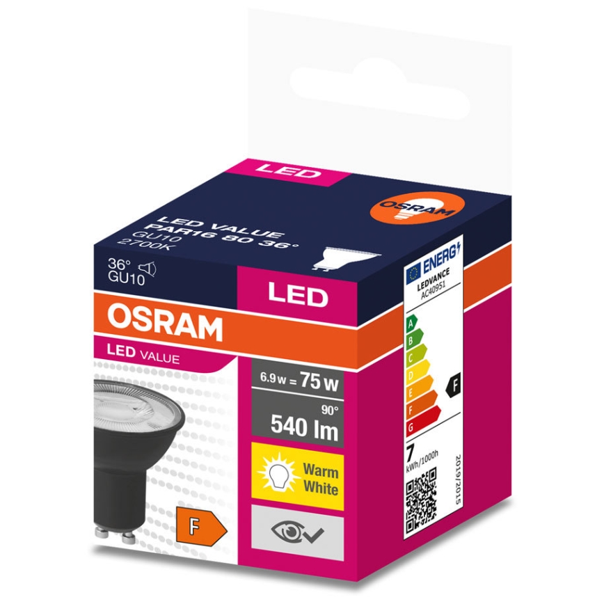 LED elektros lemputė VALUE PAR16 GU10/6,9W/230V 2700K 36° juoda - Ledvance