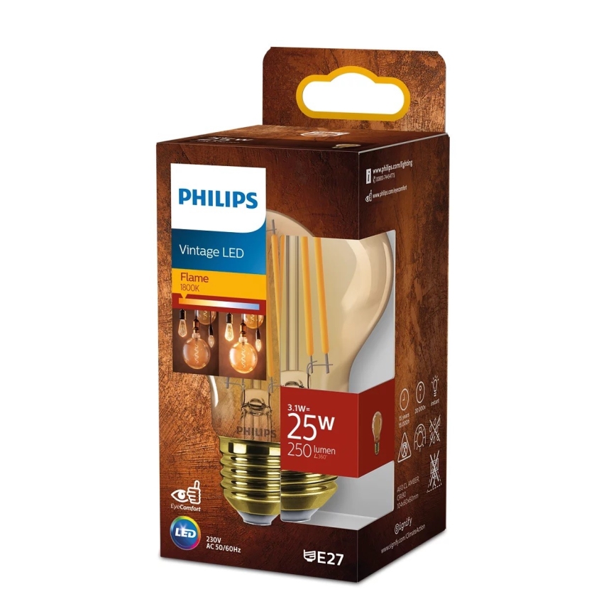 LED elektros lemputė VINTAGE Philips A60 E27/3,1W/230V 1800K