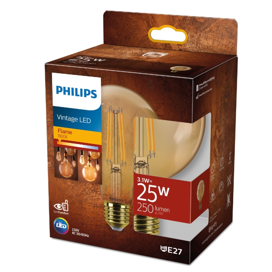 LED elektros lemputė VINTAGE Philips G95 E27/3,1W/230V 1800K
