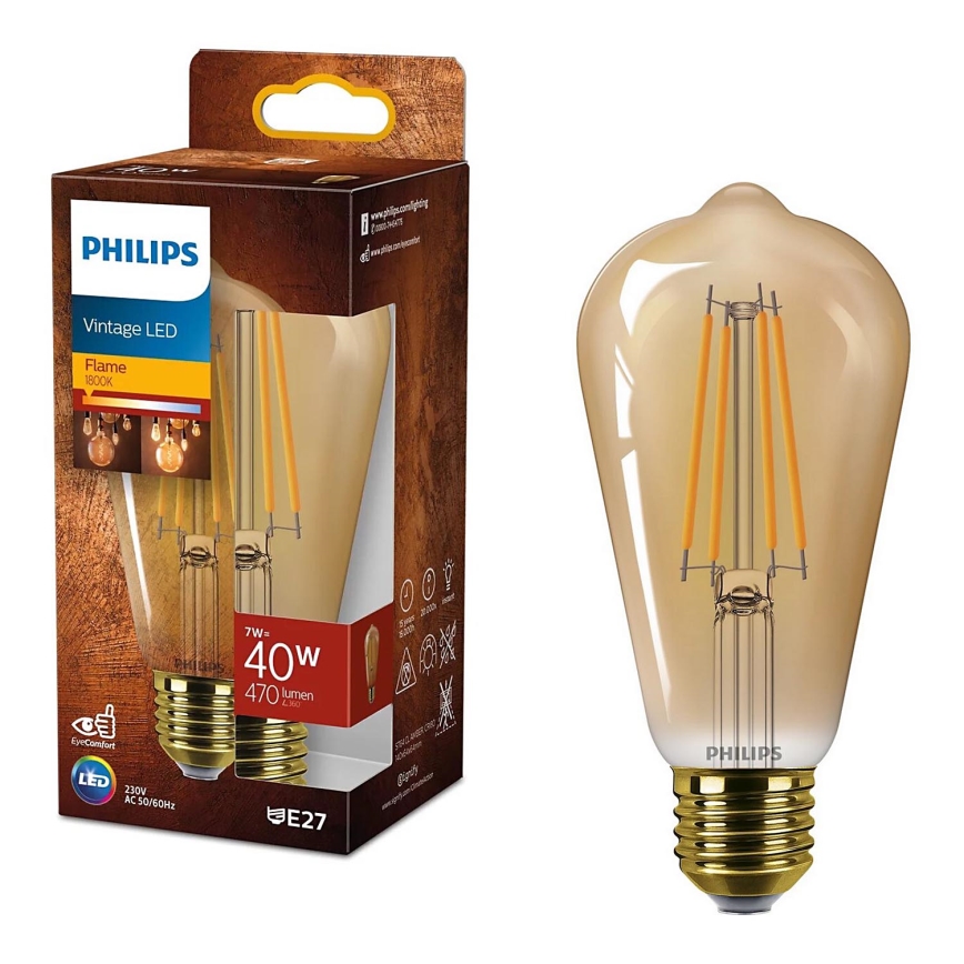 LED elektros lemputė VINTAGE Philips ST64 E27/7W/230V 1800K