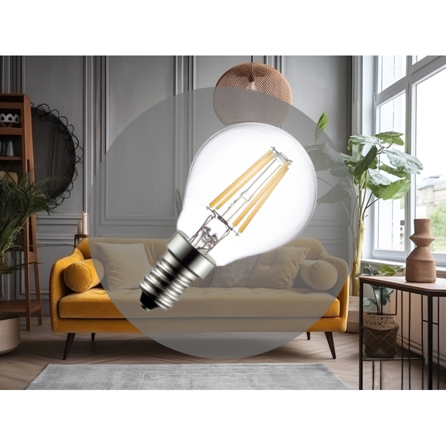 LED filamentinė lemputė G45 E14, 6 W, 230 V, 4000 K