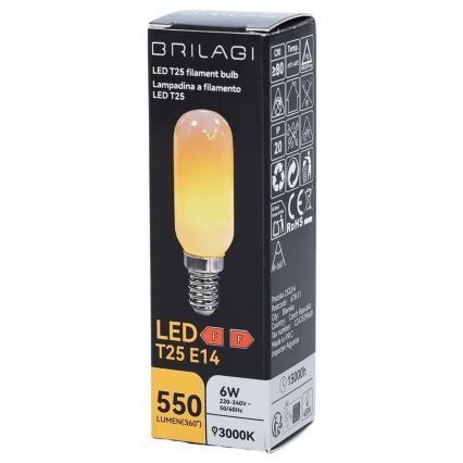LED filamentinė lemputė T25 E14/6W/230V 3000K - BRILAGI
