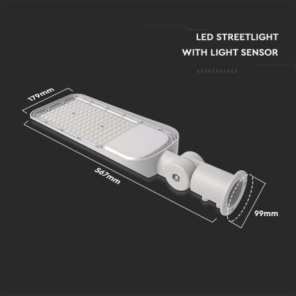 LED Gatvės šviestuvas su sutemų jutikliu SAMSUNG CHIP LED/100W/230V 6500K IP65 pilkas