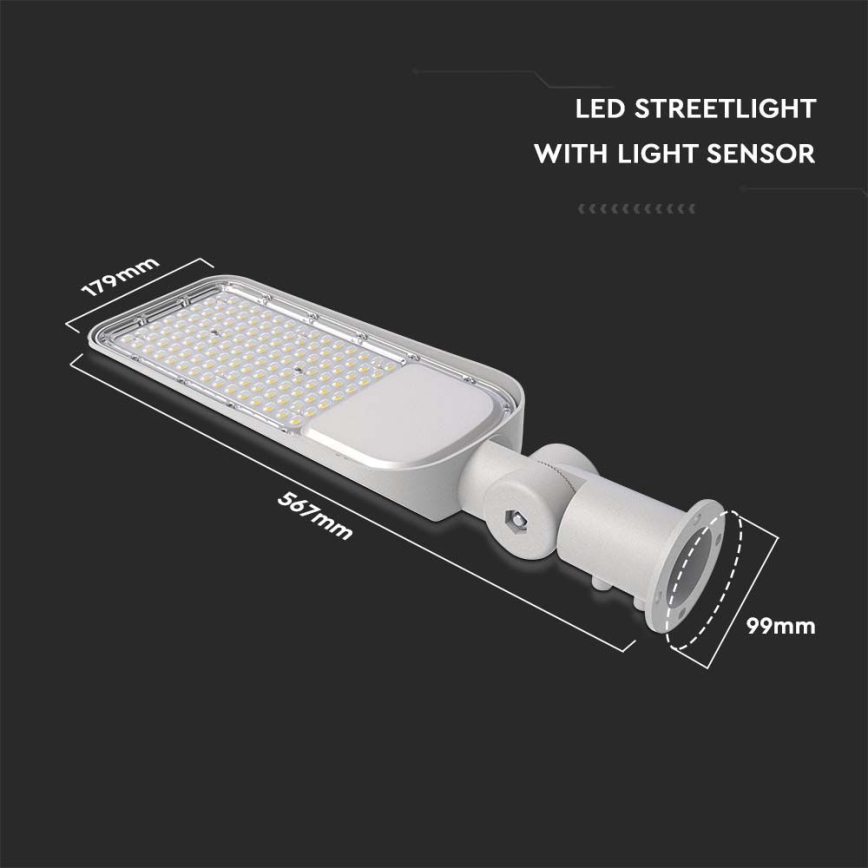 LED Gatvės šviestuvas su sutemų jutikliu SAMSUNG CHIP LED/100W/230V 6500K IP65 pilkas